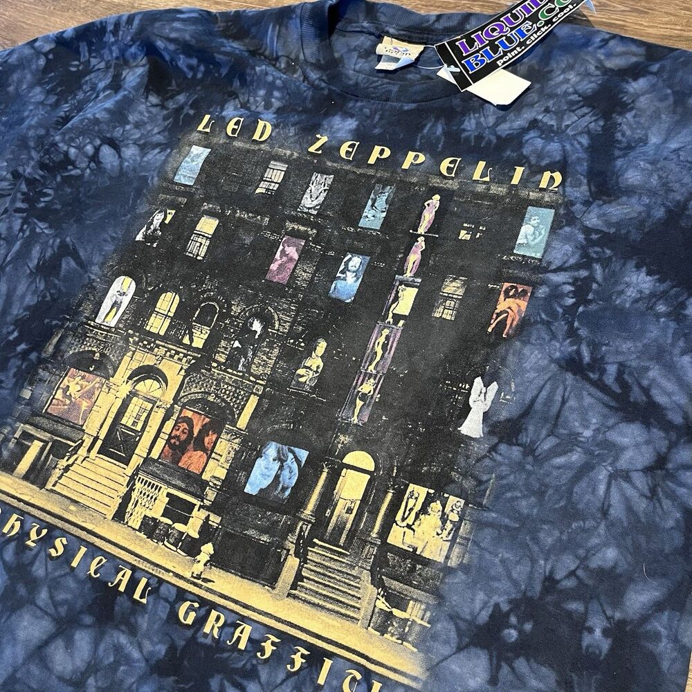 NWT VTG Liquid Blue Led Zeppelin T-Shirt Mens XL Tie Dye Physical Graffiti USA - Picture 1 of 11